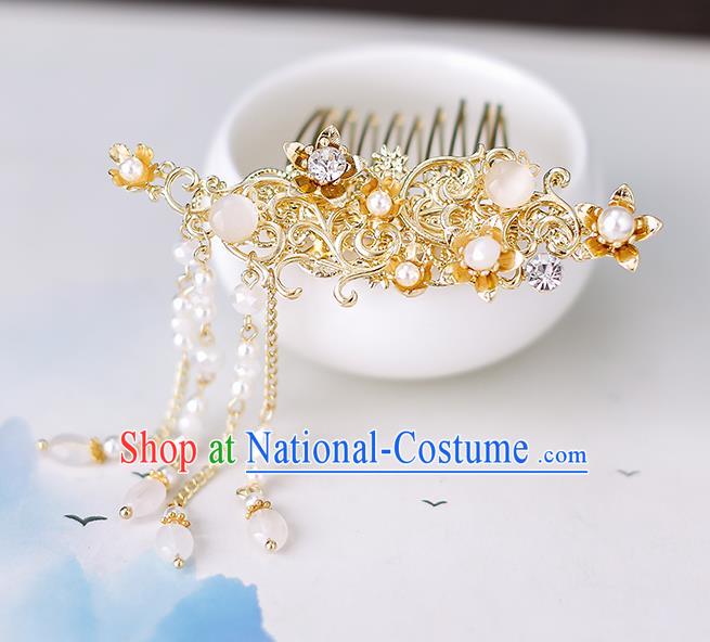 Top Chinese Traditional Golden Hair Comb Handmade Hanfu Hairpins Hair Accessories for Women