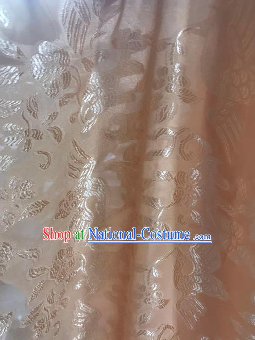 Asian Chinese Traditional Flowers Birds Pattern Design Champagne Chiffon China Hanfu Fabric Material