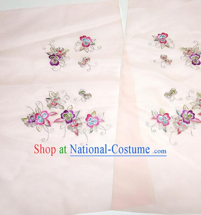 Asian Chinese Traditional Embroidered Pattern Design Light Pink Silk Fabric China Hanfu Silk Material