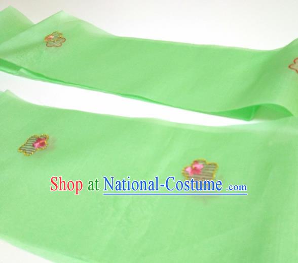 Asian Chinese Traditional Embroidered Plum Pattern Design Green Silk Fabric China Hanfu Silk Material