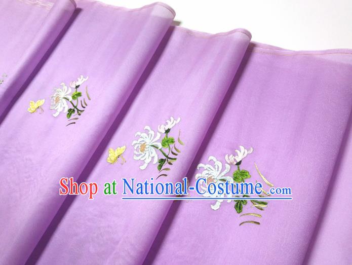 Asian Chinese Traditional Embroidered Chrysanthemum Pattern Design Purple Silk Fabric China Hanfu Silk Material