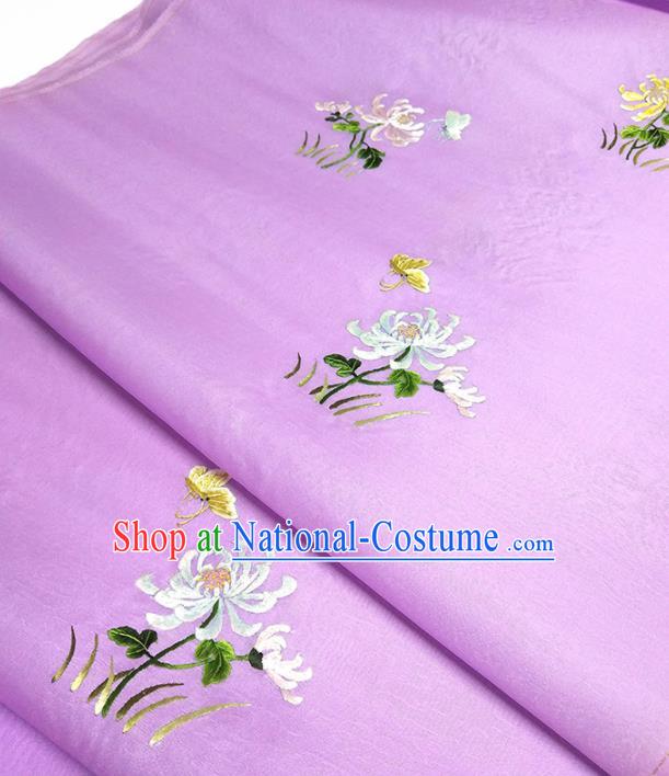 Asian Chinese Traditional Embroidered Chrysanthemum Pattern Design Purple Silk Fabric China Hanfu Silk Material