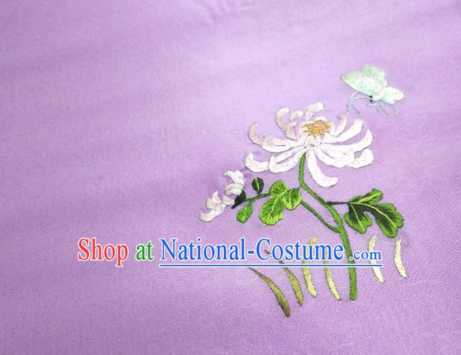 Asian Chinese Traditional Embroidered Chrysanthemum Pattern Design Purple Silk Fabric China Hanfu Silk Material