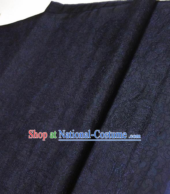 Asian Chinese Traditional Embroidered Pattern Design Navy Silk Fabric China Hanfu Silk Material