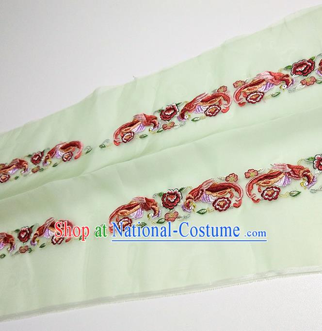 Asian Chinese Traditional Embroidered Phoenix Peony Pattern Design Light Green Silk Fabric China Hanfu Silk Material