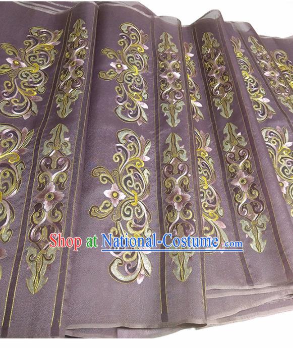 Asian Chinese Traditional Embroidered Pattern Design Deep Purple Silk Fabric China Hanfu Silk Material