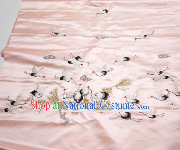 Asian Chinese Traditional Embroidered Cranes Pine Pattern Design Pink Silk Fabric China Hanfu Silk Material