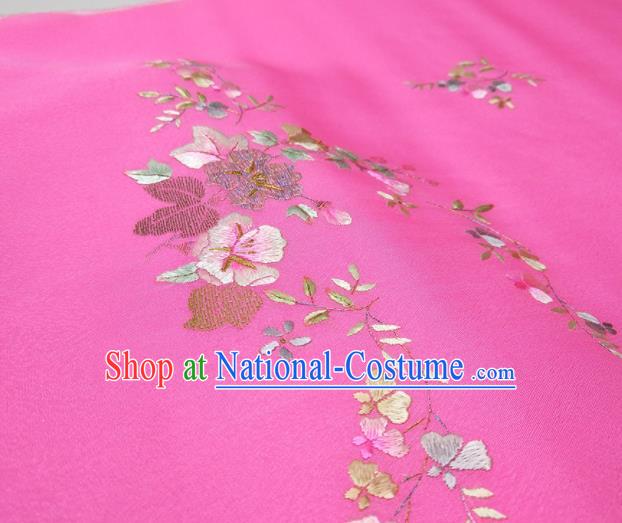 Asian Chinese Traditional Embroidered Petunia Pattern Design Rosy Silk Fabric China Hanfu Silk Material