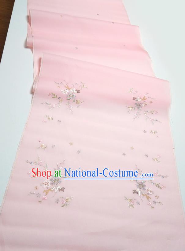 Asian Chinese Traditional Embroidered Petunia Pattern Design Pink Silk Fabric China Hanfu Silk Material