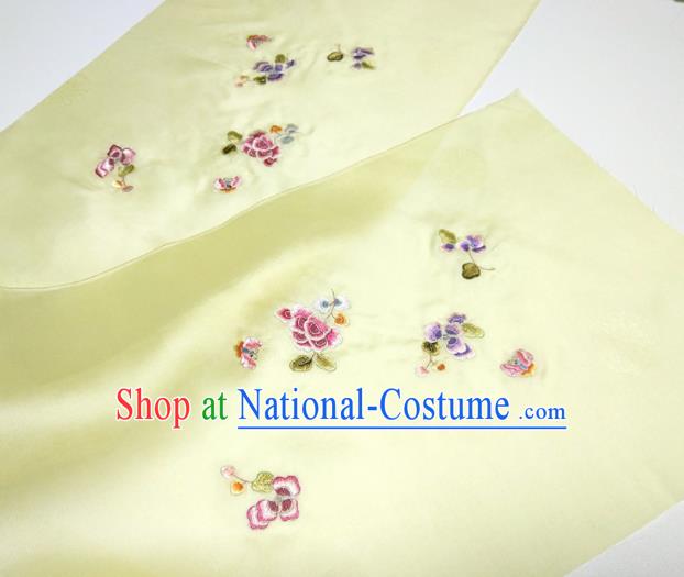 Asian Chinese Traditional Embroidered Flowers Pattern Design Light Yellow Silk Fabric China Hanfu Silk Material