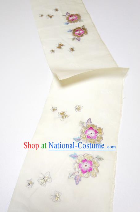 Asian Chinese Traditional Embroidered Flowers Pattern Design Beige Silk Fabric China Hanfu Silk Material