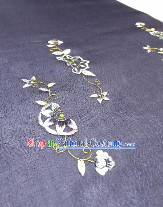 Asian Chinese Traditional Embroidered Flowers Pattern Design Deep Purple Silk Fabric China Hanfu Silk Material