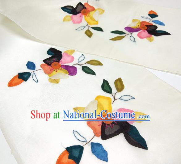 Asian Chinese Traditional Embroidered Flowers Pattern Design White Silk Fabric China Hanfu Silk Material