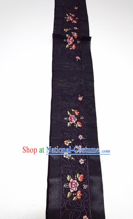 Asian Chinese Traditional Embroidered Peony Pattern Design Black Silk Fabric China Hanfu Silk Material