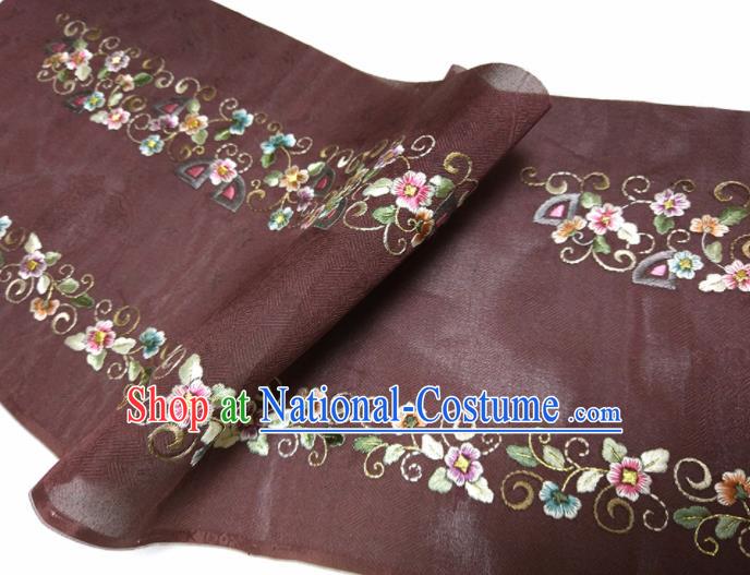 Asian Chinese Traditional Embroidered Flowers Pattern Design Brown Silk Fabric China Hanfu Silk Material