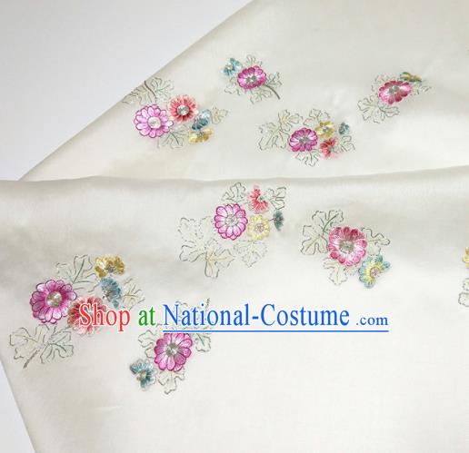 Asian Chinese Traditional Embroidered Pattern Design White Silk Fabric China Hanfu Silk Material