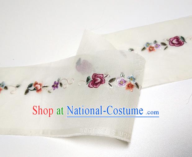 Asian Chinese Traditional Embroidered Flowers Pattern Design White Silk Fabric China Hanfu Silk Material