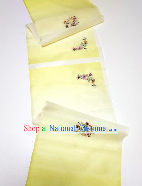 Asian Chinese Traditional Embroidered Flowers Pattern Design Light Yellow Silk Fabric China Hanfu Silk Material