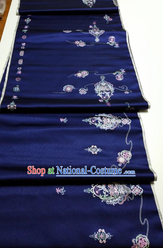 Asian Chinese Traditional Embroidered Crane Pattern Design Navy Blue Silk Fabric China Hanfu Silk Material