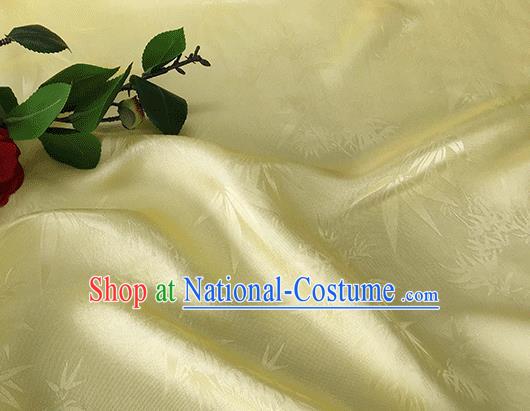 Asian Chinese Traditional Bamboo Leaf Pattern Design Light Yellow Silk Fabric China Qipao Material