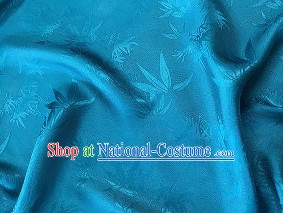 Asian Chinese Traditional Bamboo Leaf Pattern Design Deep Blue Silk Fabric China Qipao Material