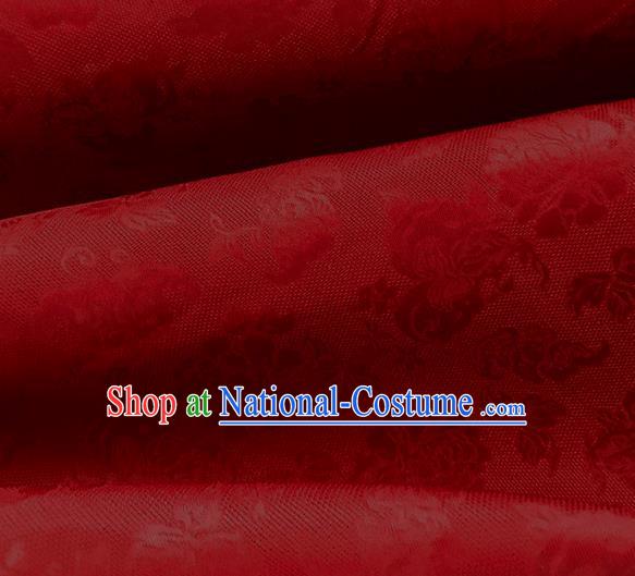 Asian Chinese Traditional Peony Pattern Design Dark Red Silk Imitation China Qipao Silk Fabric Material