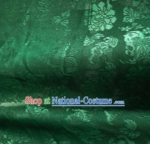 Asian Chinese Traditional Peony Pattern Design Green Silk Imitation China Qipao Silk Fabric Material