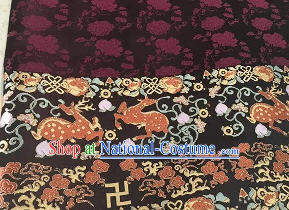 Asian Chinese Traditional Deers Pattern Design Black Brocade China Hanfu Satin Fabric Material