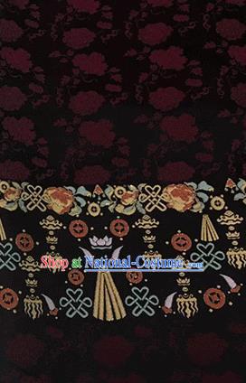 Asian Chinese Traditional Wheels Pattern Design Black Brocade China Hanfu Satin Fabric Material