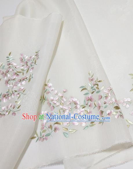 Asian Chinese Traditional Embroidered Flos Sophorae Pattern Design White Silk Fabric China Hanfu Silk Material