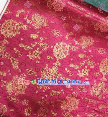 Asian Chinese Traditional Treasure Flowers Pattern Design Wine Red Brocade Silk Fabric China Hanfu Satin Material