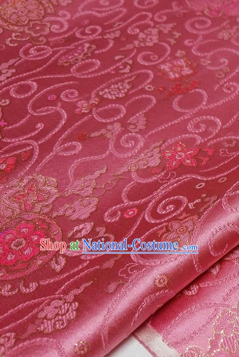 Asian Chinese Traditional Treasure Flowers Pattern Design Peach Pink Brocade Silk Fabric China Hanfu Satin Material