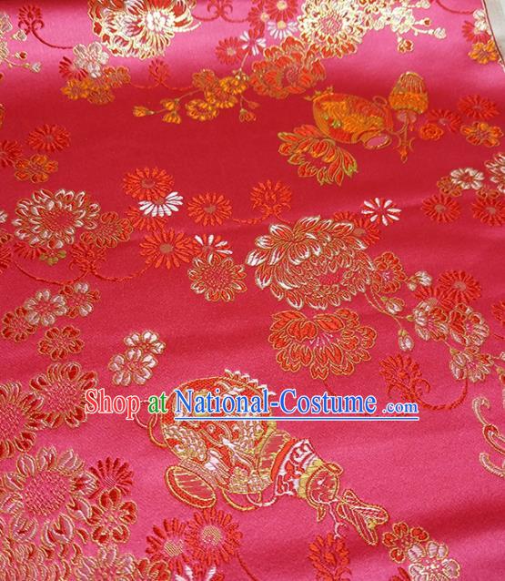 Asian Chinese Traditional Chrysanthemum Pattern Design Peach Pink Brocade Silk Fabric China Hanfu Satin Material