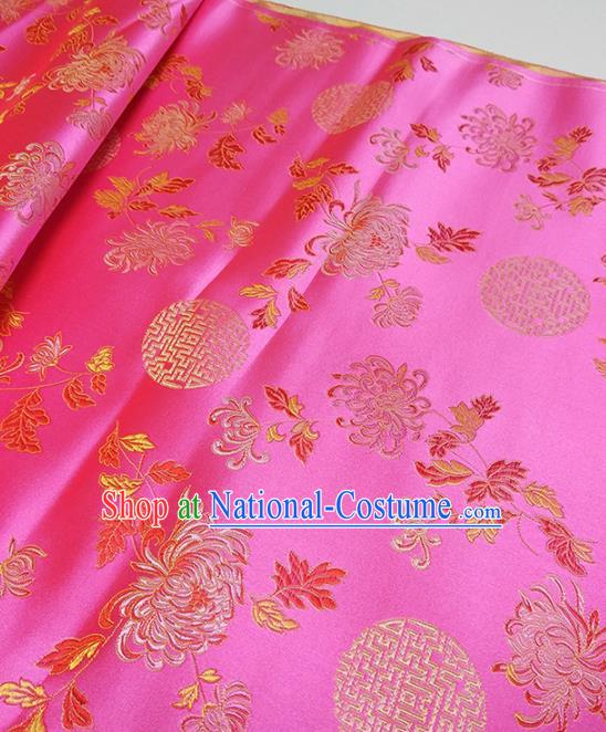 Asian Chinese Traditional Round Chrysanthemum Pattern Design Peach Pink Brocade Silk Fabric China Hanfu Satin Material