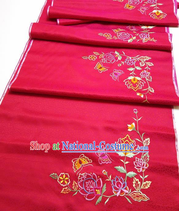 Asian Chinese Traditional Embroidered Flowers Pattern Design Red Silk Fabric China Hanfu Silk Material