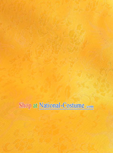 Asian Chinese Traditional Crane Peony Pattern Design Golden Silk Fabric China Hanfu Silk Material