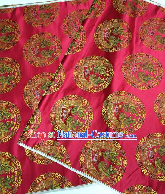 Asian Chinese Traditional Phoenix Pattern Design Red Brocade Silk Fabric China Hanfu Satin Material