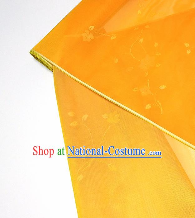 Asian Chinese Traditional Flowers Branch Pattern Design Orange Silk Fabric China Hanfu Silk Material