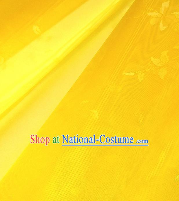 Asian Chinese Traditional Flowers Branch Pattern Design Yellow Silk Fabric China Hanfu Silk Material