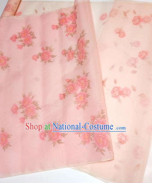 Asian Chinese Traditional Roses Pattern Design Pink Silk Fabric China Hanfu Silk Material