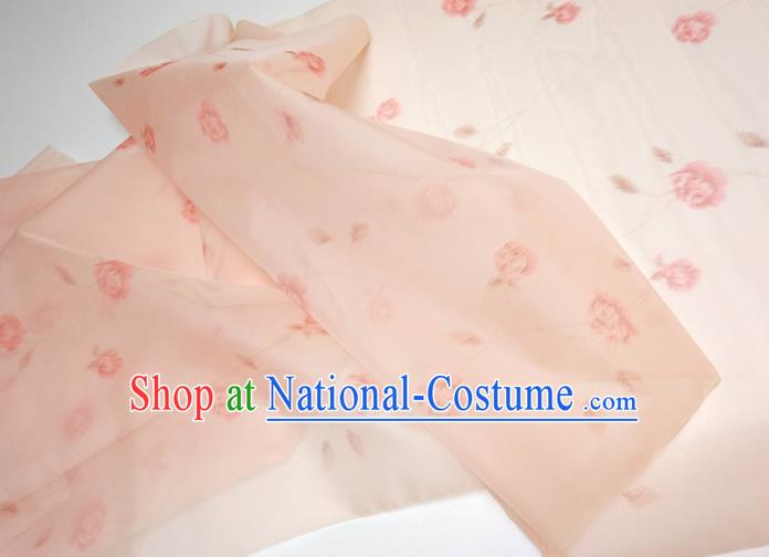 Asian Chinese Traditional Roses Pattern Design Light Pink Silk Fabric China Hanfu Silk Material