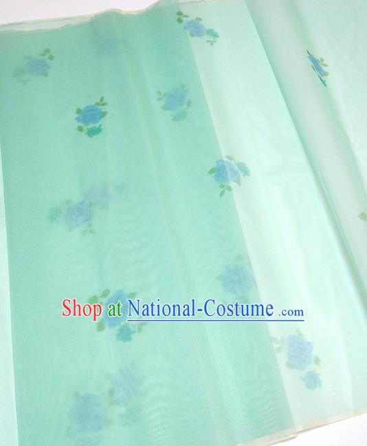 Asian Chinese Traditional Roses Pattern Design Light Green Silk Fabric China Hanfu Silk Material