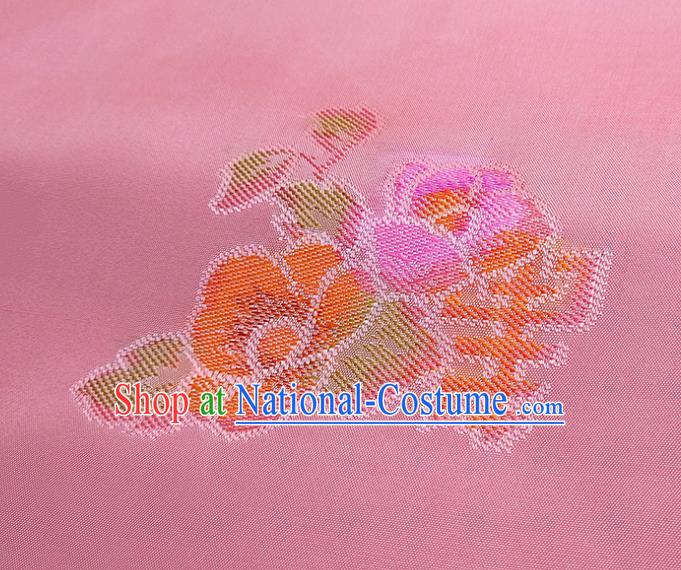 Asian Chinese Traditional Lucky Flowers Pattern Design Pink Silk Fabric China Hanfu Silk Material