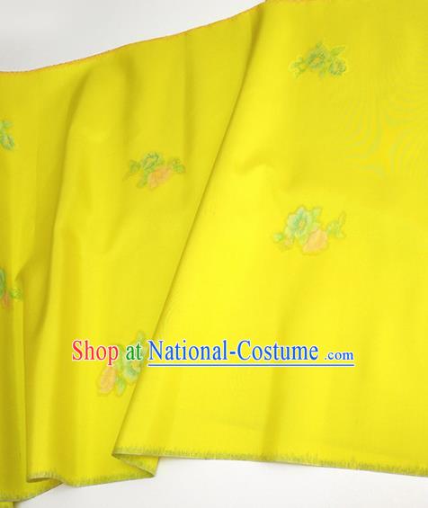 Asian Chinese Traditional Flowers Pattern Design Yellow Silk Fabric China Hanfu Silk Material