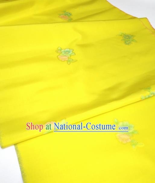 Asian Chinese Traditional Flowers Pattern Design Yellow Silk Fabric China Hanfu Silk Material