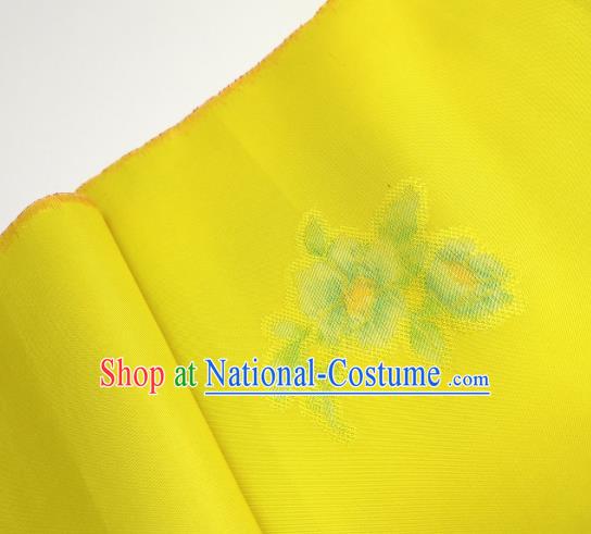 Asian Chinese Traditional Flowers Pattern Design Yellow Silk Fabric China Hanfu Silk Material