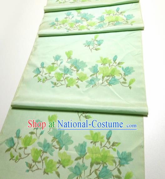 Asian Chinese Traditional Yulan Magnolia Pattern Design Green Silk Fabric China Hanfu Silk Material