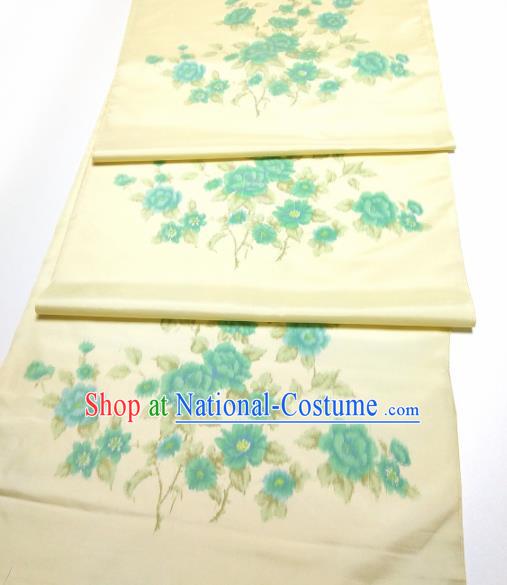 Asian Chinese Traditional Camellia Pattern Design Beige Silk Fabric China Hanfu Silk Material