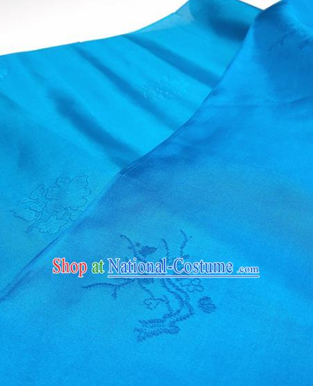 Asian Chinese Traditional Plum Orchid Pattern Design Blue Silk Fabric China Hanfu Silk Material