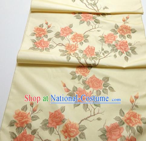 Asian Chinese Traditional Roses Pattern Design Yellow Silk Fabric China Hanfu Silk Material